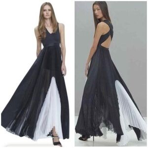 Alexis Federico Long Pleated Organza Silk Maxi Dress Black White Sz M